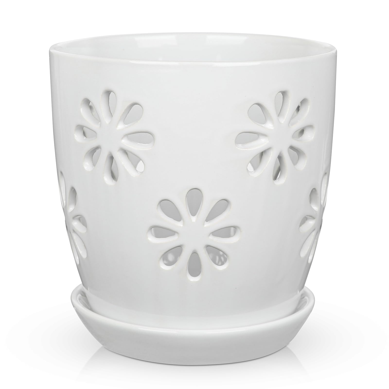 Oairse Pot de fleurs creux en céramique de 15 cm de diamètre avec trou de drainage et soucoupe - Pot en céramique pour plantes d'intérieur - Décoration rétro pour jardinières en plein air