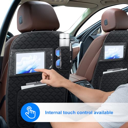 Image of Back Seat Protector 2 Pack Fit For Ford F150 Car Kick Mats with Touch Screen Tablet Holder Storage Organizer Waterproof Dirt Proof Faux Leather Auto Accessories for Kids (1 Pair Black)