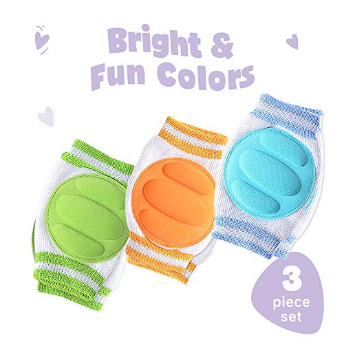 Baby Knee Pads for Crawling (3 Pairs) - Adjustable Breathable Waterproof Safety Protector for Babies, Toddlers, Infants, Boys, Girls, Kids