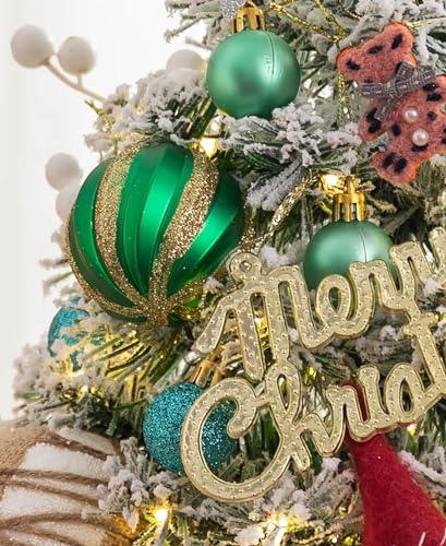 Mini árvore de Natal flocada de neve com luzes LED, árvore de Natal de mesa de 60 cm com enfeites de