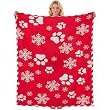 HunnmingRe Christmas Flannel Blanket 50 x 60 Inch Cat Dog Paw Pattern Throws Blanket Soft Lightweight Cozy Gift Holiday for Bed Couch Sofa