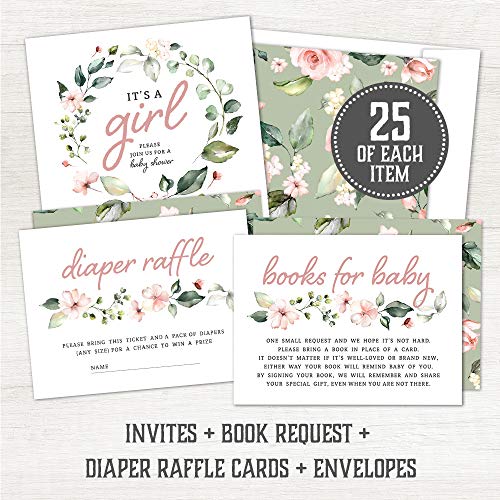 Hat Acrobat Set Of 25 Floral Wreath Baby Shower Invitations, Diaper Raffle Tickets And Baby Shower Book Request Cards With Envelopes | It's A Girl Blush Pink Boho Fill-In Invites For Baby Shower (25) #TOP3