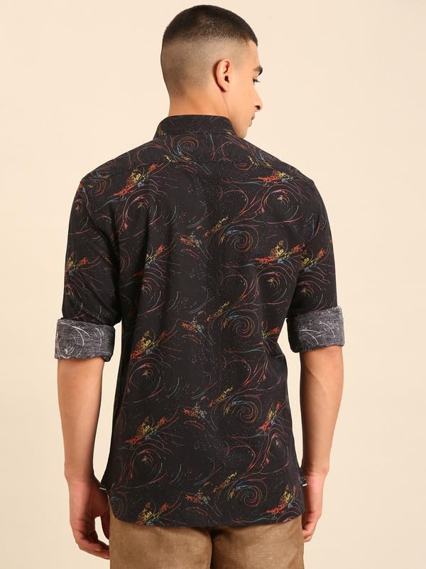 Image of Cavallo by Linen Club Men's Blended Linen Red Printed Contemporary Fit Full Sleeve Casual Shirt