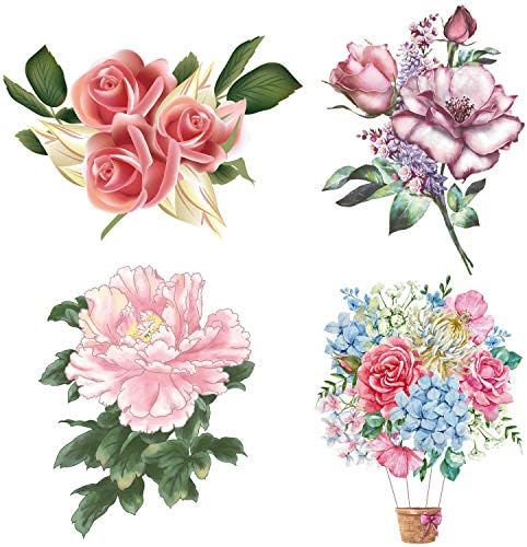 4Pcs/Set Flowers Decals Flower Wall Stickers, Waterproof Vinyl Self Adhesive Removable Floral Stickers Murals for Living Room Bedroom Toilet Home Decoration