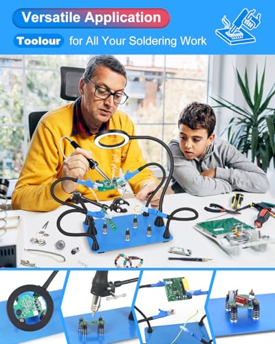 Image of Helping Hands Soldering Tool with 6X /3X Magnifying Glass LED Light - Magnetic Third Hand for Electronics Repair,Jewelry Making,Hobby DIY Projects - Adjustable Alligator Clips & Heavy Duty Base
