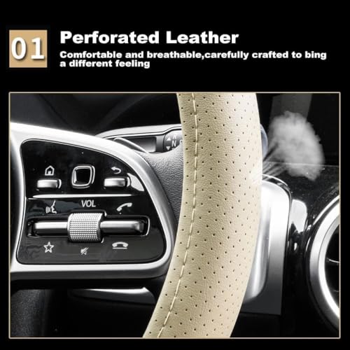 AUTOXBERT Wood Grain Steering Wheel Cover Universal 15\" Microfiber Leather Safe Grip, Non-Slip, Breathable and Odorless Steering Wheel Covers Fit for Most Vehicles - Thumbnail 4