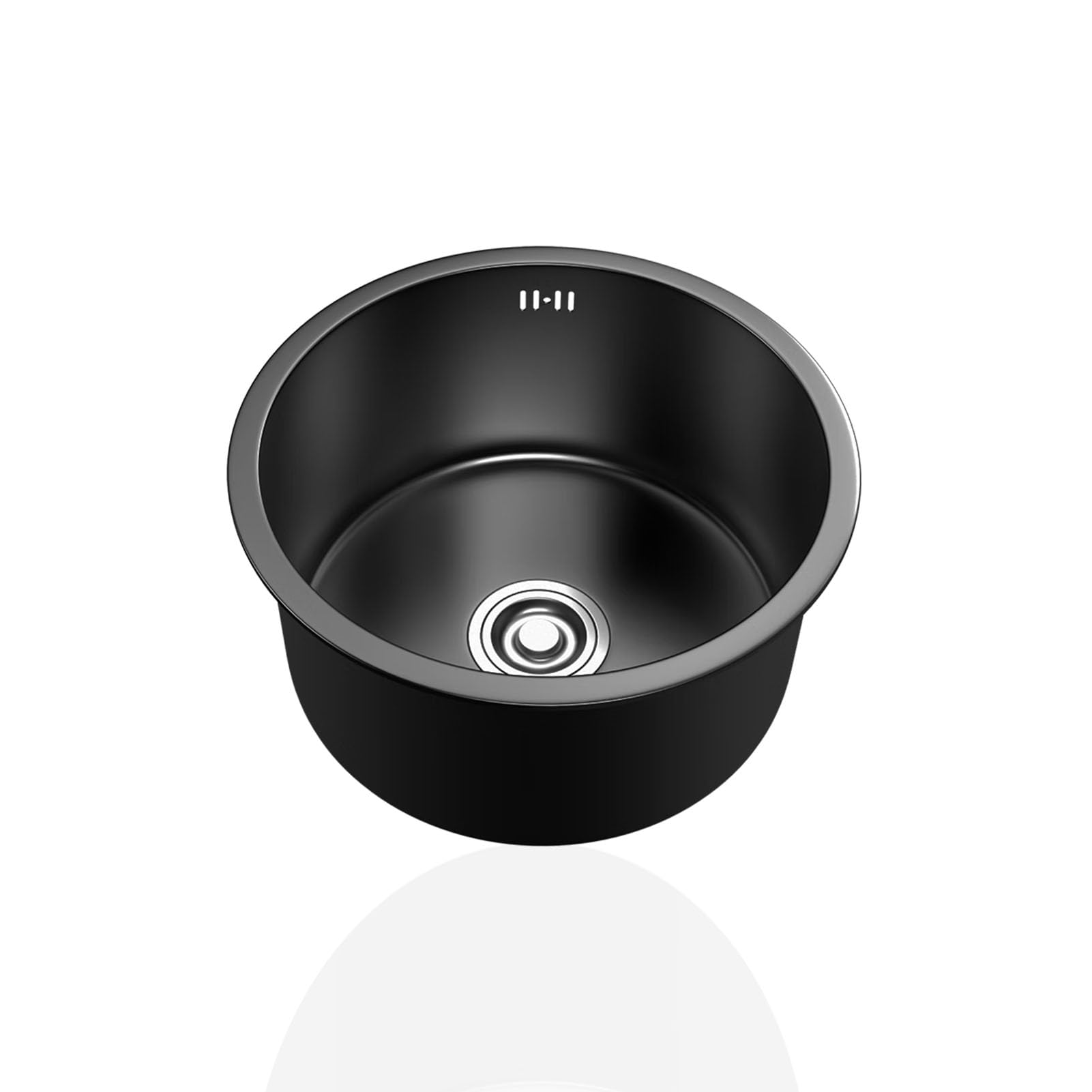 Évier de cuisine rond Ø 32cm noir en inox 1 bac avec vidange