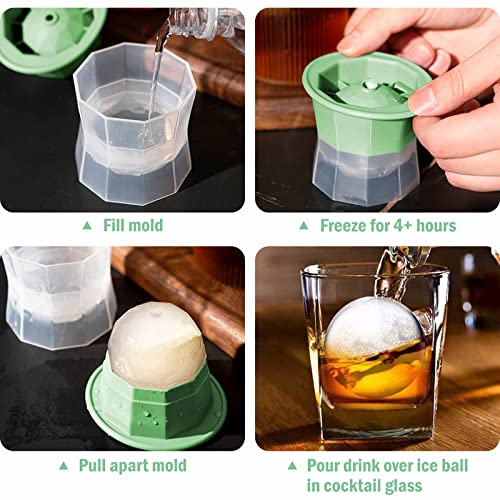 Sphere Ice Molds - Set Of 4 Ice Ball Mold, 2.5 Inches Large Ice Balls Maker, Round Ice Cube Mold, Mold For Large Round Craft Whisky Ice Balls For Bourbon, Scotch,Cocktail Drinks #TOP4