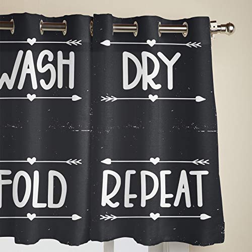 2 Panels Window Sheer Curtain 39 Inches Long Accent Semi-Sheer Curtain For Girl Bedroom Living Room Window Treatments Drapes Laundry Theme Sign Decor Blackdrop Wash Dry Folded Repeat 55''X39'' #TOP2