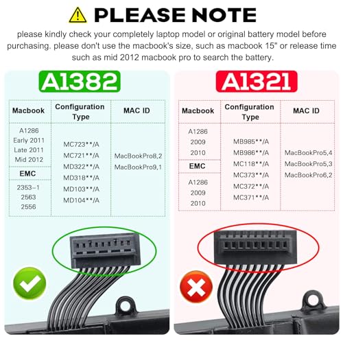 Image of ASUNCELL A1382 A1286 Laptop Battery for 15 inch MacBook Pro 8,2 9,1 MacBook Pro Battery A1286 (Mid 2012 Early 2011 Late 2011)
