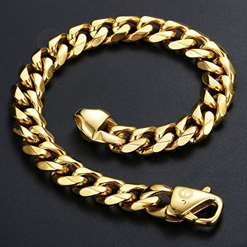 Trendsmax 11Mm Men's 316L Stainless Steel Gold Curb Cuban Link Chain Bracelet Gifts For Men Boys Length 9Inch #TOP3