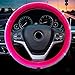 Alusbell Crystal Diamond Steering Wheel Cover Soft Velvet Bling Rhinestones Steering Wheel Cover for Women Universal 15 inch Plush Car Wheel Cover Rose Red