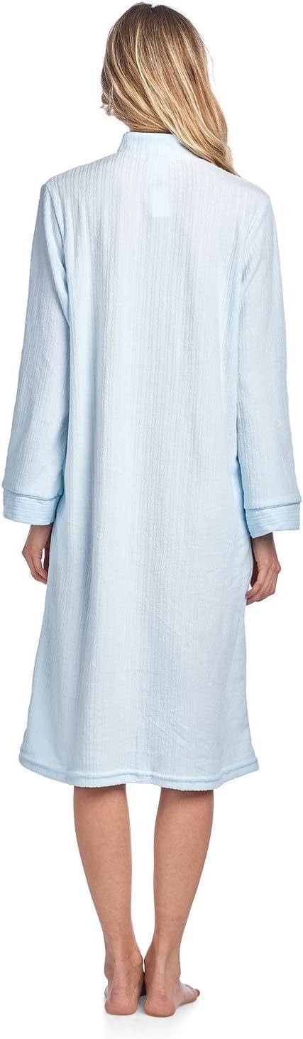 Casual Nights Women's Zipper Front Jacquard Terry Fleece Robe Duster