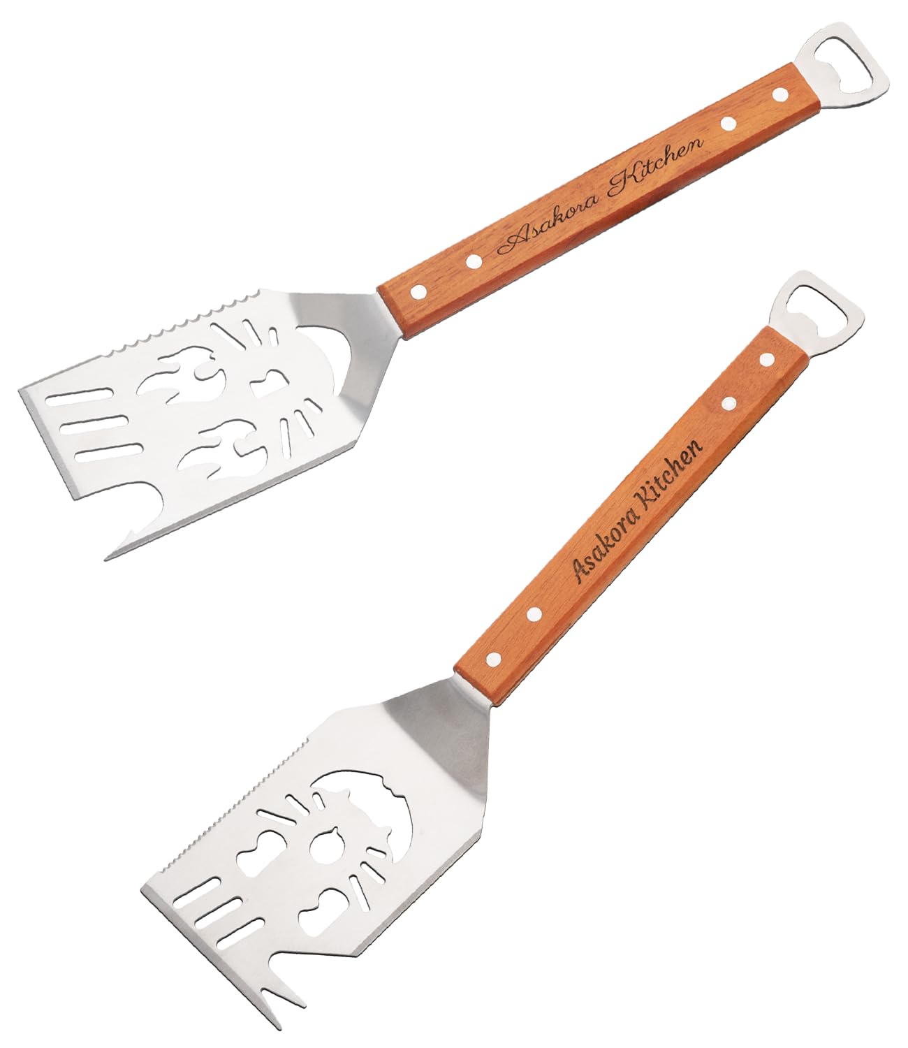 Personalized 7-in-1 Grill Spatula with Custom Engraved Wooden Handle – Outdoor Multifunctional Grill Tool for BBQ, Kebabs, Camping & Picnics – Perfect BBQ Gifts for Men, Dad, or Grill Masters