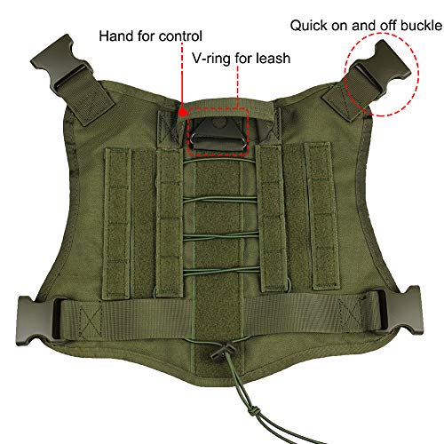 zuoxiangru Tactical Service Dog K9 Working Dog Vest Outdoor Training Hunting Water-Resistant Military Patrol Dog Harness with Handle (M, Army Green) - Thumbnail 2