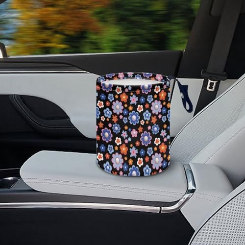 Image of Groovy Hippie Flower Collapsible Trash Can for Cars, Family Gatherings, Camping - Easy to Clean Car Garbage Accessory