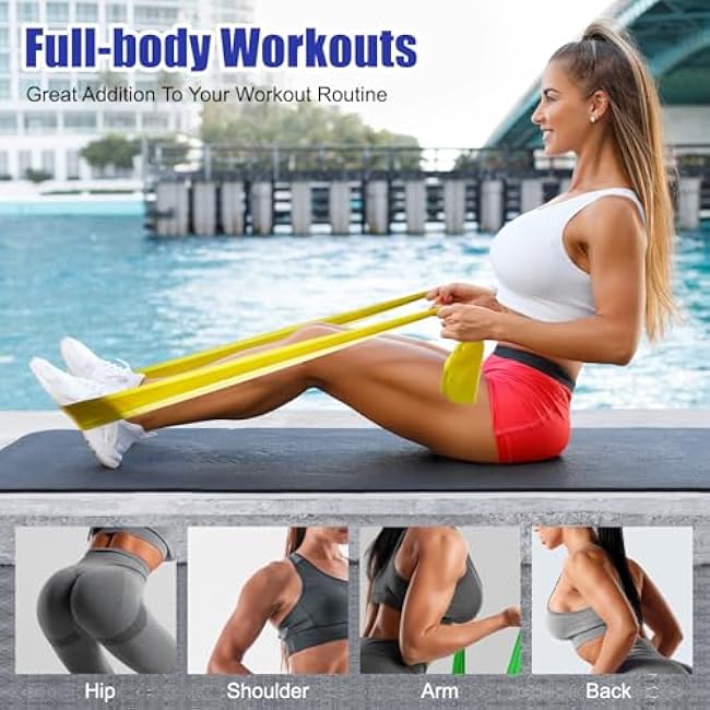 Flat Resistance Bands for Physical Therapy and Rehab, Pilates, Yoga, Latex Elastic Workout Bands Resistance for Women and Men, 5.9 Feet Long