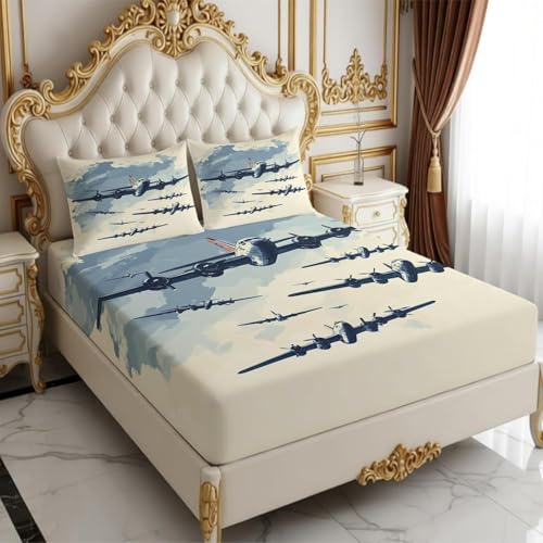 Latwerio Sábana Bajera 105x200 Infantil Luchador 3D Impresión Sabanas, Avión de Microfibra Suave y Cómoda Funda de Colchón Sábana con Elástico y Bolsillo Profundo 30 cm, Sabanas Cama 105, T815
