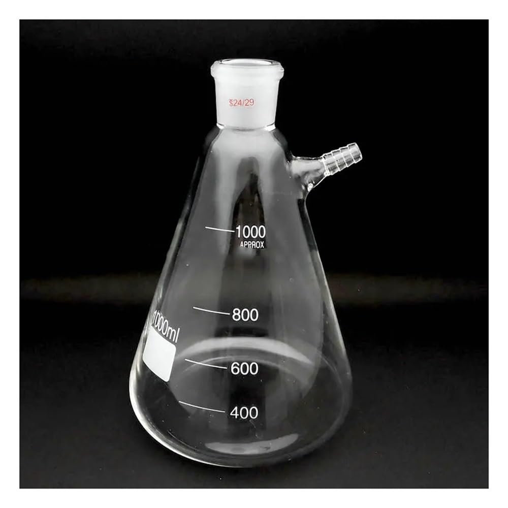 Cristalería de Laboratorio Matraz cónico de vidrio con succión, de boca esmerilada, de 250 ml a 2000 ml, 1 unidad.(2000ml caliber 24mm)
