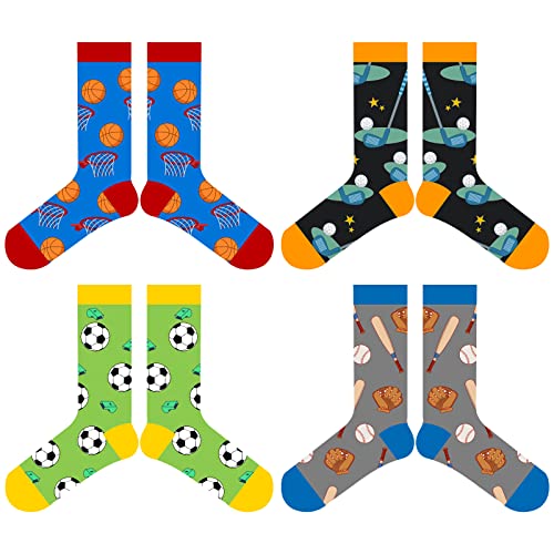 Kids Boys Crazy Crew Socks 4 Pack Novelty Fun Basketball Football Baseball Golf Cozy Cotton Sports Running Socks Gifts For Children Aged 6-10 Years Old #TOP5