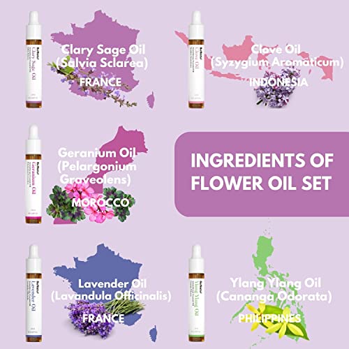 Benatu Essential Oils Set (Lavender,Ylang Ylang, Clove, Clary Sage, Geranium) - Floral Natural Fragrance Gift For Women And Men, Pure Aromatherapy Oils For Home, Diffuser, Skin Care, Soap Making #TOP2