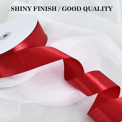 Miniatura 4 de TONIFUL Cinta de satén ancha color rojo oscuro de 1-12 pulgadas (1.575 in) x 100 yardas, cinta de tela sólida para envolver regalos, banda de silla,
