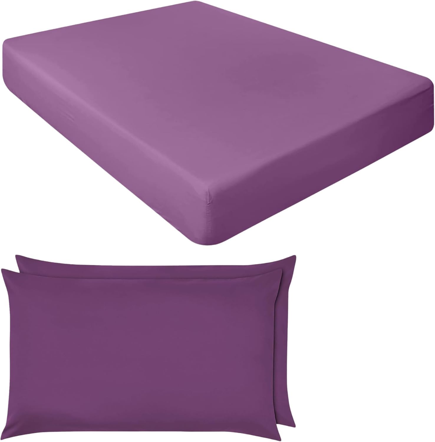 Extra Deep Fitted Sheets 16"/40CM Deep Luxury Percale in 15 Colours (Purple/Aubergine, Single + Pillowcase Pair) — image 1