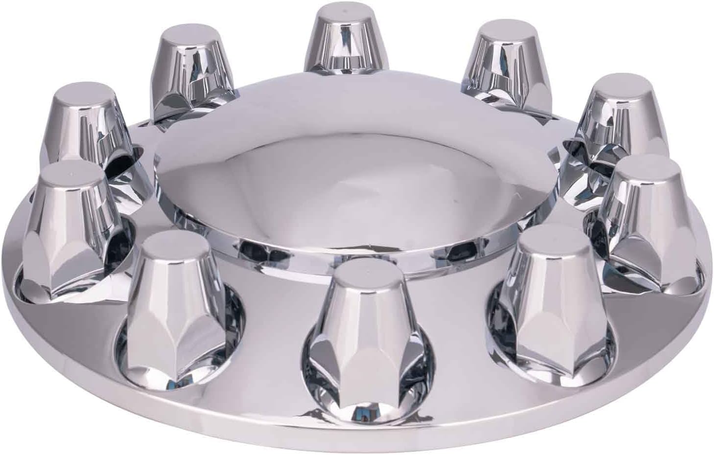 Complete Chrome Wheel Cover Kits, 33 mm Threaded Lug nut Covers, 2 Front Axle Covers and 4 Rear Axle Covers with 60 Screw On Lug Nut Covers, w/Lug nut Cover Socket (Dome, Threaded On)