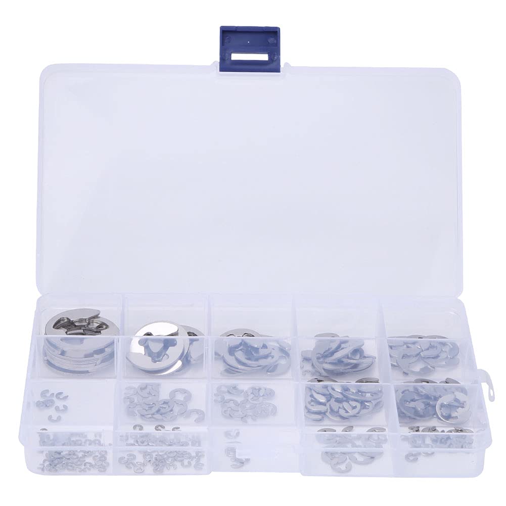 Respicefinem 225PCS 304 Stainless Steel Retaining Ring Set 12 to 15 E Type Circlip for Fastener Hardware with 15 Patterns of Retaining Rings Made of 304 Stainless Steel Allowing