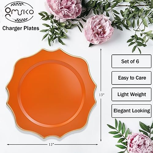 Omuriko Orange Chargers for Dinner Plates, 13 Inch Scalloped Plastic Decorative Table Charge Service Plates Set of 6 for Wedding, Holiday, Thanksgivng, Christmas — view 3