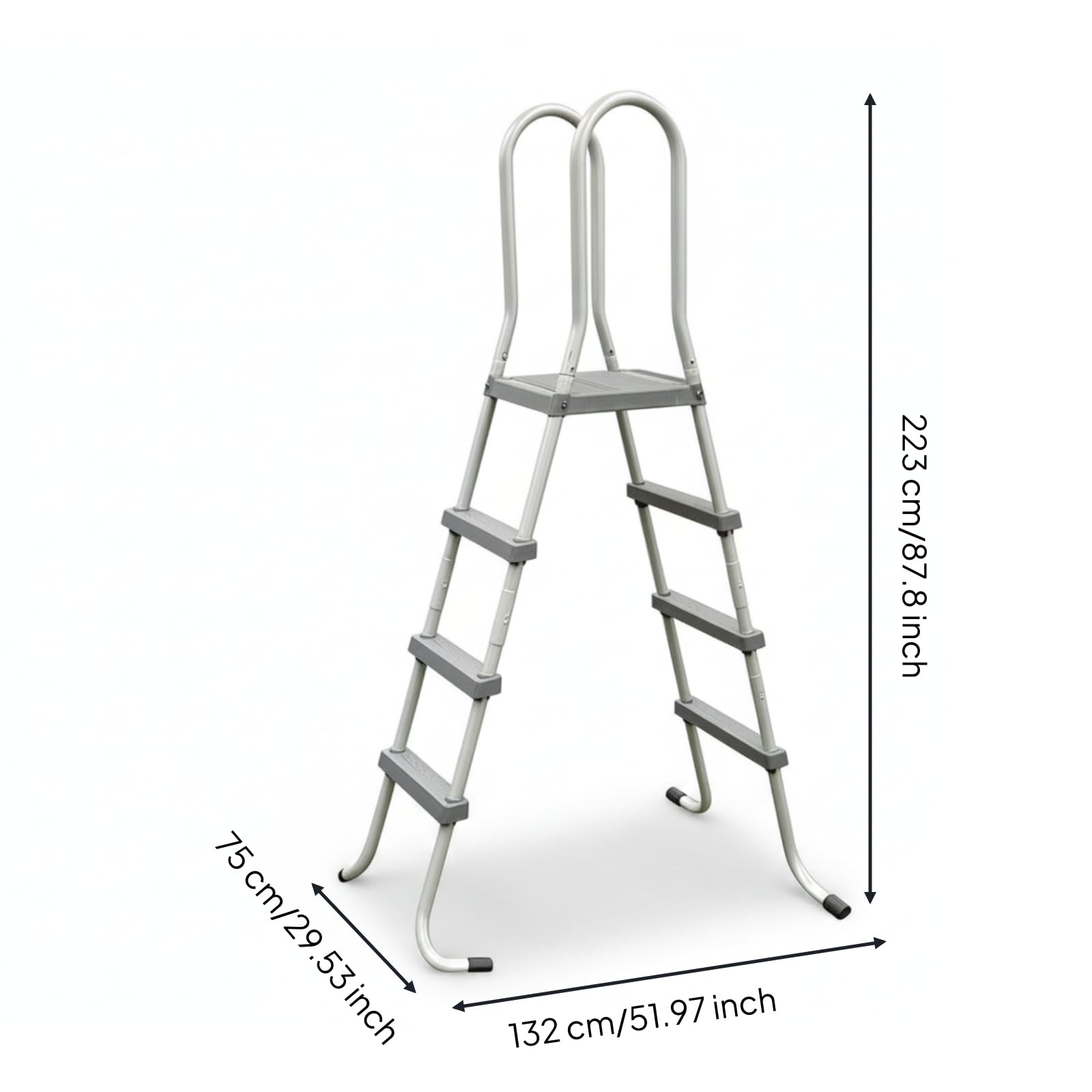 Qianly Scaletta con Corrimano Antiscivolo Curvo Attrezzatura per Proprietari di Piscina, 150cm, W036X 32mm Diametro Scala A Piattaforma A Quattro Gradini