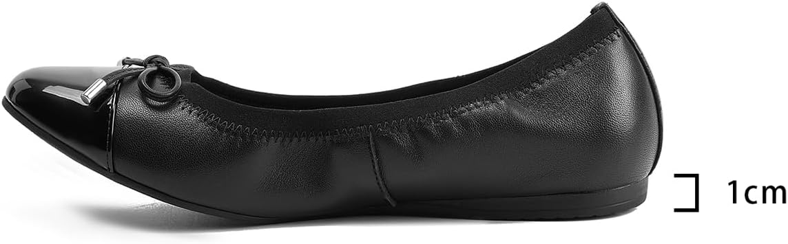 Women's Flat Black Round Toe Business Casuals Shoes Bow-Decorated Low Heels Dress Shoes for Women