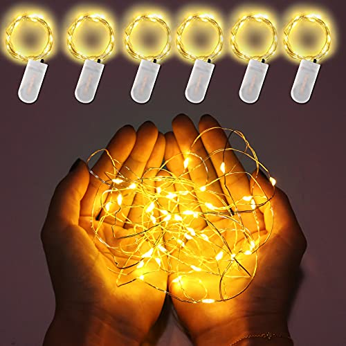 YOUZONE 6 Pack Fairy Lights 7 Ft 20 LED Firefly Lights Battery Operated String Lights Silver Coated Copper Wire Starry Moon Lights for DIY Wedding Bedroom Indoor Party Decoration (Yellow)