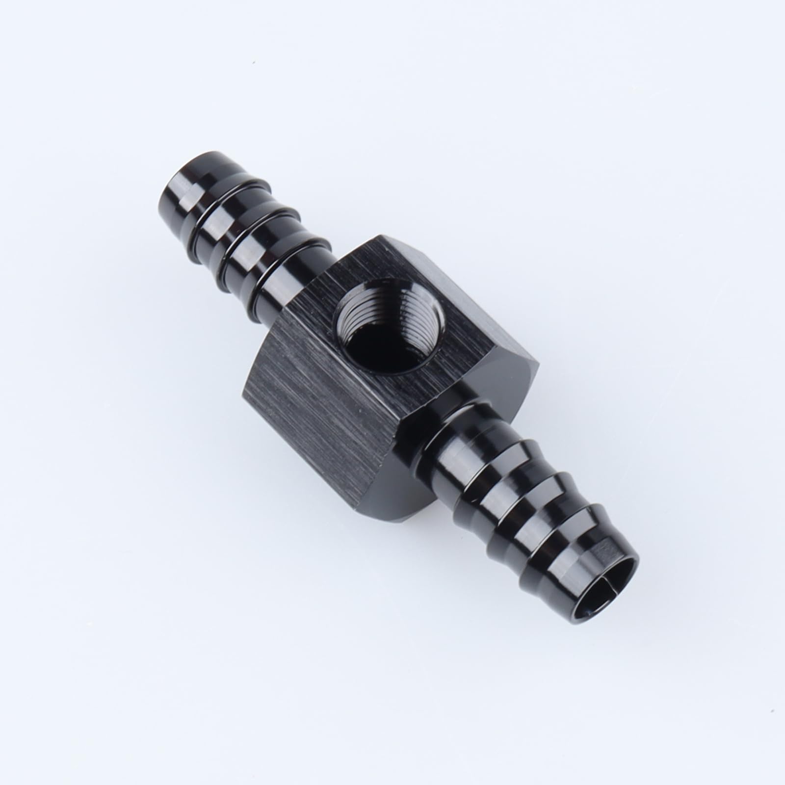 Adaptateur de tube 3/8" en aluminium anodisé noir avec raccord jauge NPT 1/8"