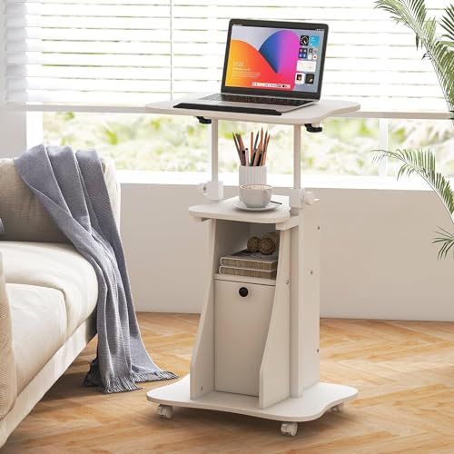 Mobile Laptop Podium, Portable Height Adjustable Podium Stand, Rolling Lectern Desk with Storage, 180° Tilting Top, Lockable Universal Casters, Sit-to-Stand Computer Desk for Home, Office - Thumbnail 2