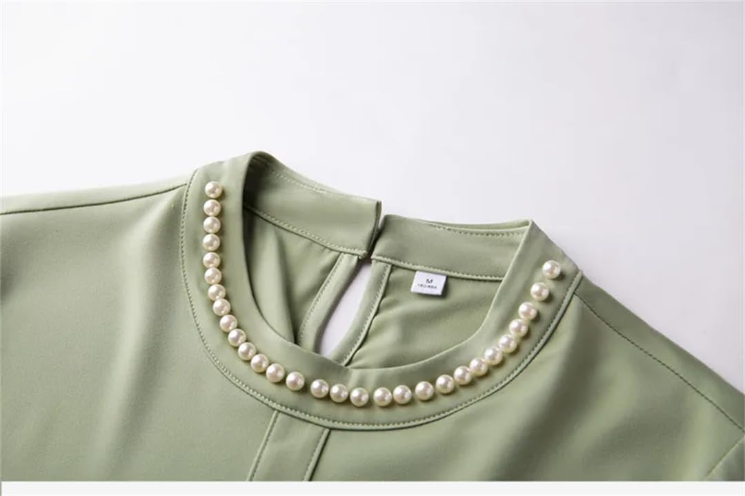 Blusas bordadas de gasa con cuello alto para mujer, para oficina, trabajo