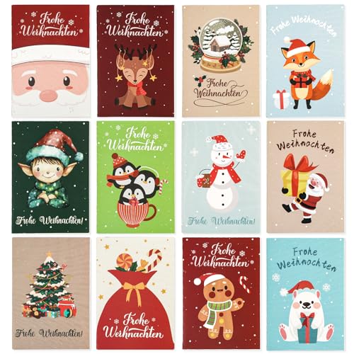 Hopton 12 Stück Mini Notizbuch Weihnachten, Kleine Geschenke für Adventskalender Füllung Kinder, 10×7 cm Weihnachts Notizblock Klein, Party Geschenke Bag Fillers für Kollegen, Schüler
