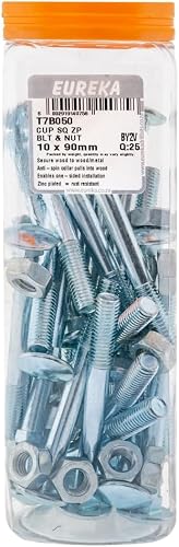 Eureka Cup Square Bolt & Nut Galvanised 25-Piece Set, 10 mm x 90 mm Size