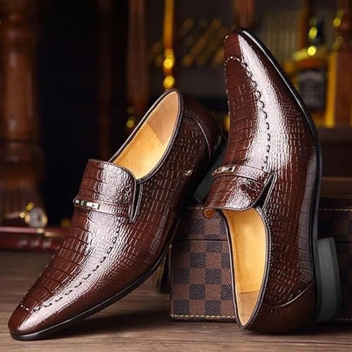 Men's Pattern Leather Loafers Fashion Classic Pointed Toe Slip On Low Top Casual Formal Shoes Business Dress Oxford Shoes3