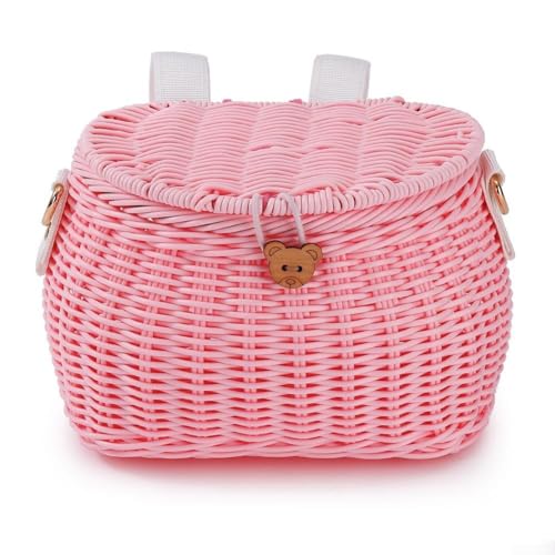 Cesta para bicicleta, resistente y duradera, elegante cesta tejida para ciclismo, senderismo y más aventuras, para bicicletas de equilibrio o como mochila cruzada (rosa)