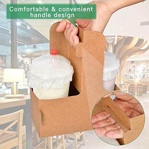 2 Cup Disposable Drink Carrier With Handle, Supkiir Kraft Paperboard Cup Holder For Hot Or Cold Drinks, To Go Coffee Cup Holder For Food Delivery Service, 20 Count #TOP4