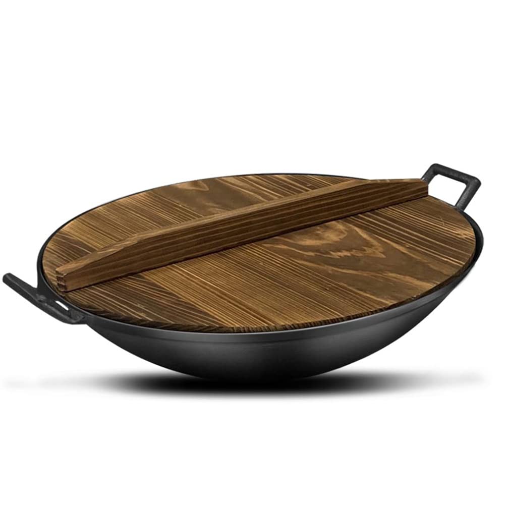Wok Antiaderente, Grande capacità, Non Rivestito, ghisa, Addensato, Vecchio Stile, Wok Cinese, fornello a Gas, fornello a Legna Generale,42cm