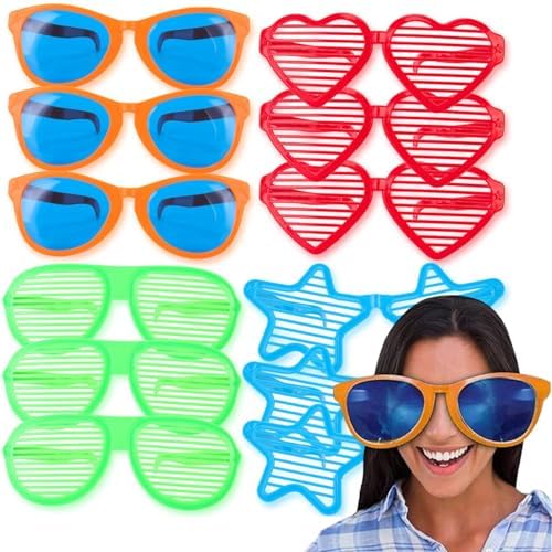 Liberty Imports 12 Pack Jumbo Sunglasses Novelty Plastic Photo Booth Glasses, Fun Disco Shutter Shades for Costumes Cosplay Props Party Supplies