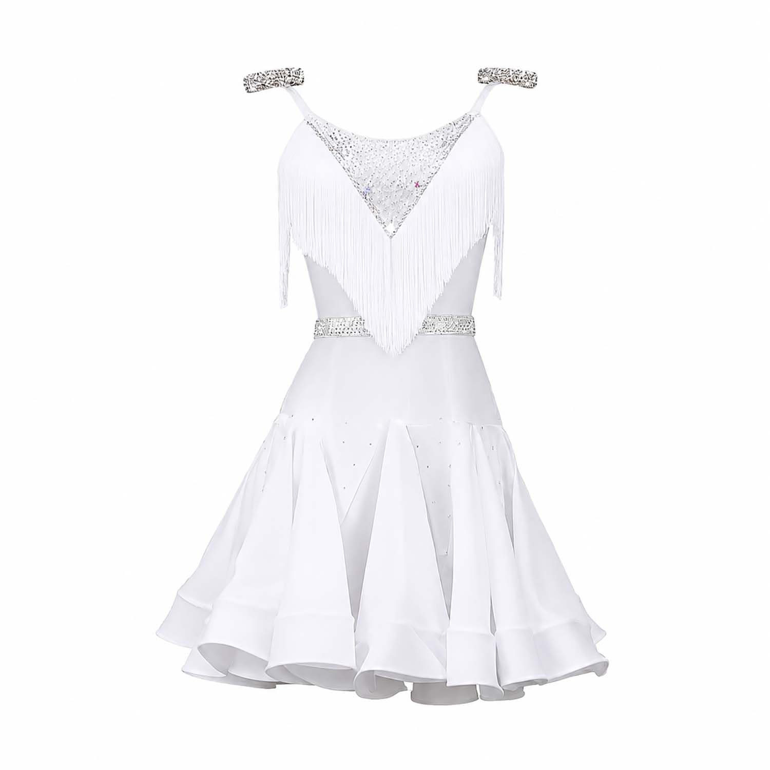 Latein Tanz Performance Kleider Mit Fransen Für Damen Ärmelloses Tango Modern Turnierkleid Mit V-Ausschnitt Gesellschafts