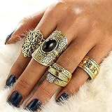 BERYUAN Statement Queen Gold Rings for Women Vintage Knuckle Rings for Girls and Teens With Black...
