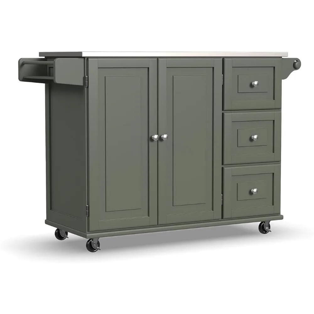 Carrello da cucina mobile con top in acciaio inox verde armadio da cucina bianco sporco tavolo mobili per la casa stoccaggio