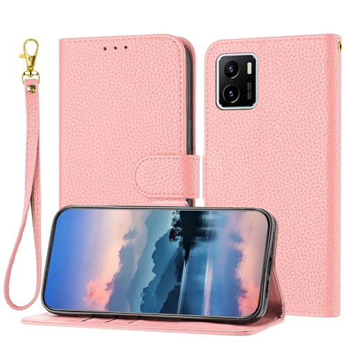 OWSIHNZBF Funda Tipo Cartera Compatible con Vivo Y15S 2021/Y10/Y15A/Y01 For Mujeres y Hombres, Funda de Piel Tapa Tarjetero, Carcasa Interior TPU a Prueba Golpes Soporte(Pink)