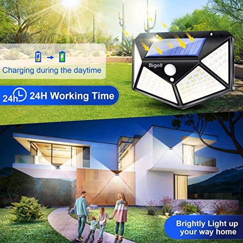 Solar Outdoor Lights 6 Pack, Wall Lights Solar Powered IP65 Waterproof, 100LED/3 Modes 270° Lighting Angle Motion Sensor Security Lights, Bright for Backyard Garden Fence Patio Front Door