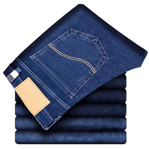 Men's Classic Relaxed Fit Jean Lightweight Straight Leg Washed Denim Jeans Retro Distressed Loose Fit Jean Pants (8608Blue,28)