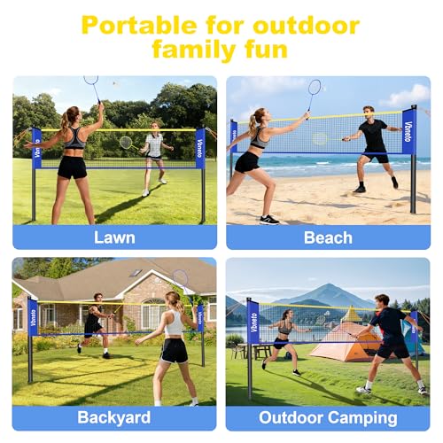 Image of Badminton Set, Portable Outdoor Anti-Sag System - Official 20ft x 5ft Easy Setup Durable Net with 4 Rackets, 3 Shuttlecocks & Carry Bag for Backyard, Lawn or Beach Fun